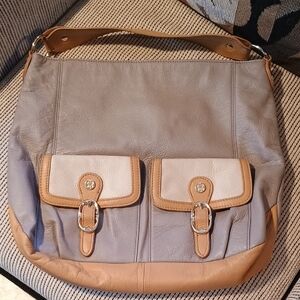 NWOT Emma Fox Gray and Tan Leather Shoulder Bag